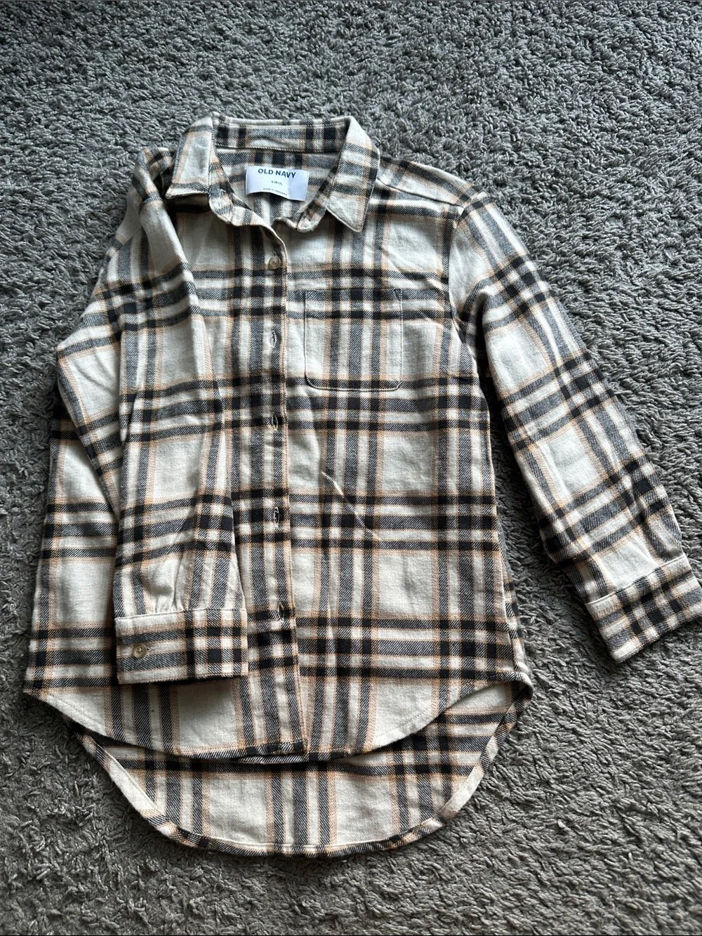 Old Navy Cream, Brown & Black Plaid Button-Down Shirt